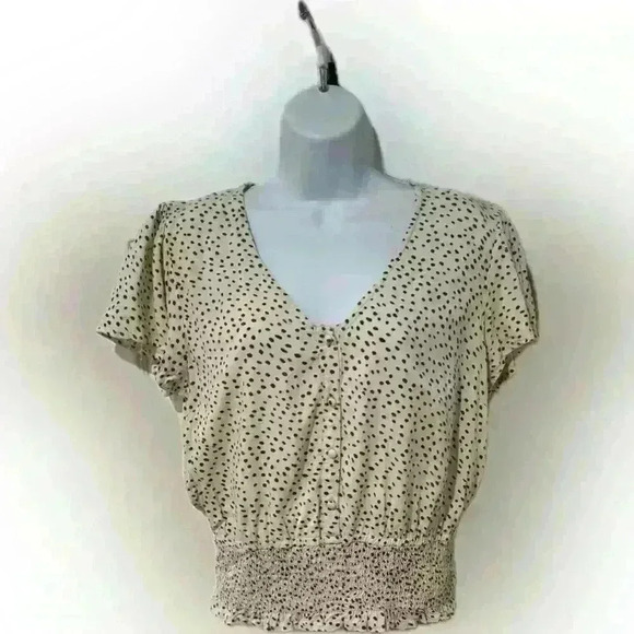 Japna cheetah Dot pattern Button Front smocked cinched waist large - Picture 1 of 6